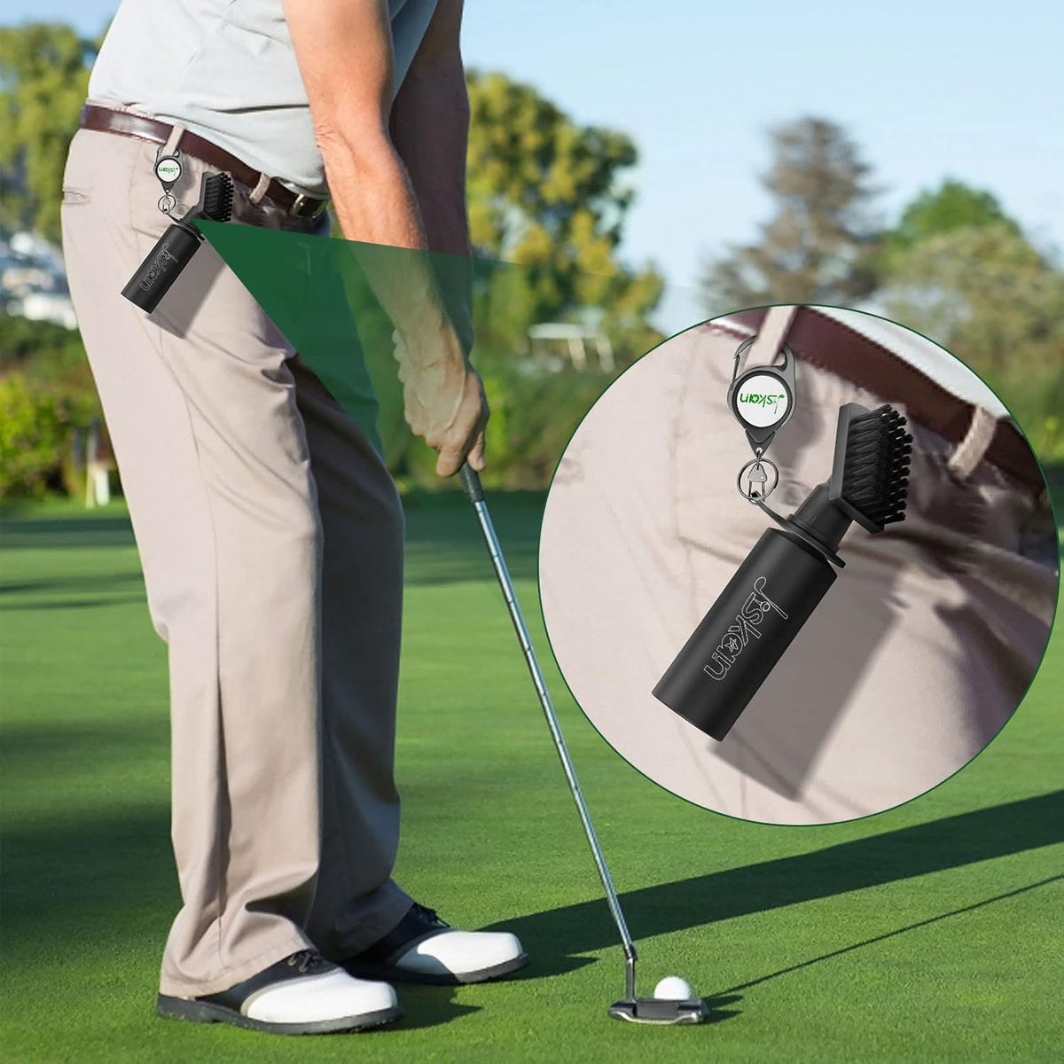 Pro Golf Club Brush Cleaner with Retainer Clip and Squeeze Water Bottle 7.5 Inches Holds 4 Ounces of Water, Essentials Golf Accessories for Men, Best