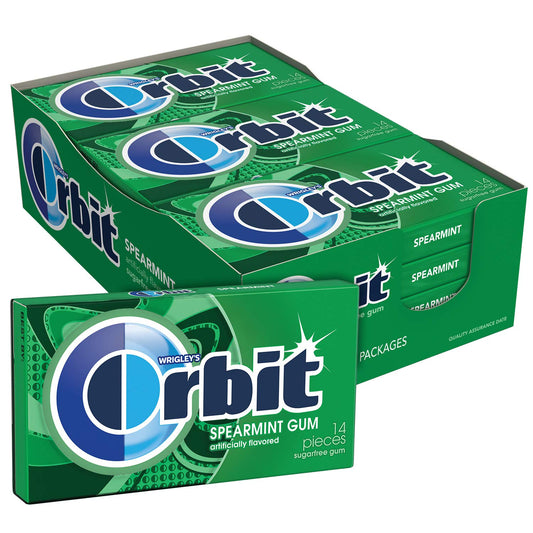 WRIGLEY'S ORBIT Gum Sugar-Free Spearmint - 12 Packs in Bulk, 14 Pieces Each - Chewing Gum, 168 Total Pieces