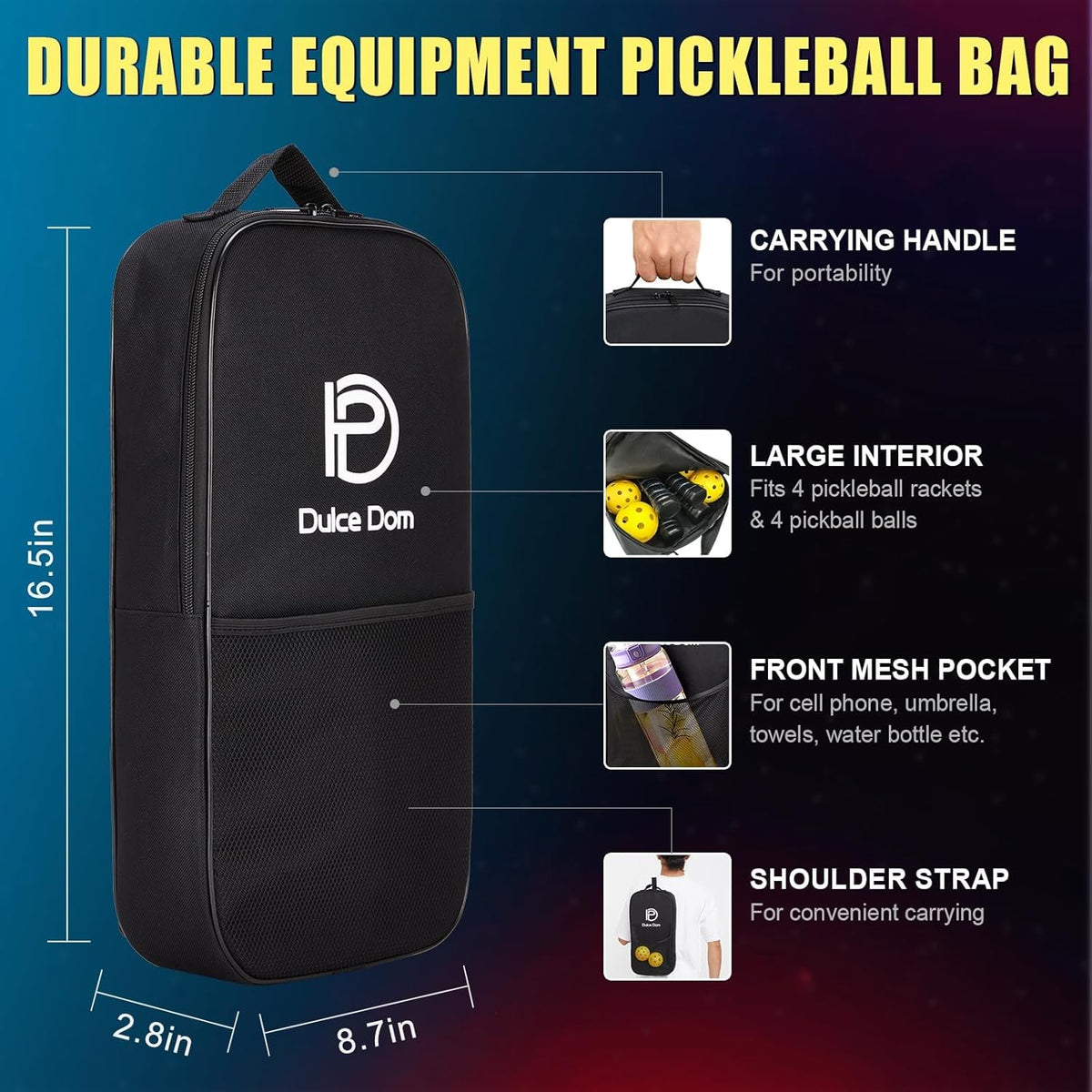 DULCE DOM Pickleball Paddles Set of 2/4 - USAPA Approved, Fiberglass/Carbon Fiber Pickleball Racket with 4 Indoor Outdoor Pickleball Balls and
