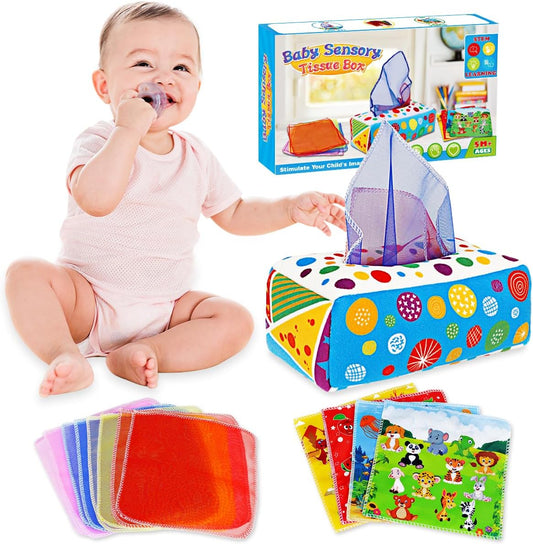 Aiduy Baby Toys 6 to 12 Months - Baby Tissue Box Toys Montessori Toys for Babies 6-12 Months Soft Crinkle Infant Sensory Toys for 1 Year Old Early