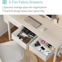 Lufeiya Small White Computer Desk with Fabric Drawers for Home Office Bedroom, 40 Inch Vanity Desk with Drawer Storage and Side Pouch, Study Writing