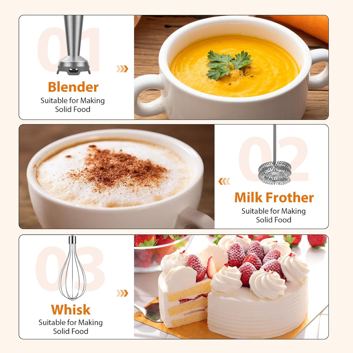 KOIOS Immersion Blender, 1000W Anti-scratch 3-in-1 Hand Blender, Upgraded 12 Speed Stainless Steel Blade Stick Blenders with Turbo Mode, Whisk and