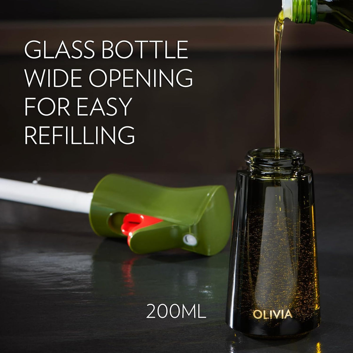 FLAIROSOL OLIVIA Oil Sprayer for Cooking, 200ml Glass Olive Oil Sprayer, Continuous Cooking Spray with Portion Control, Oil Dispenser for Kitchen