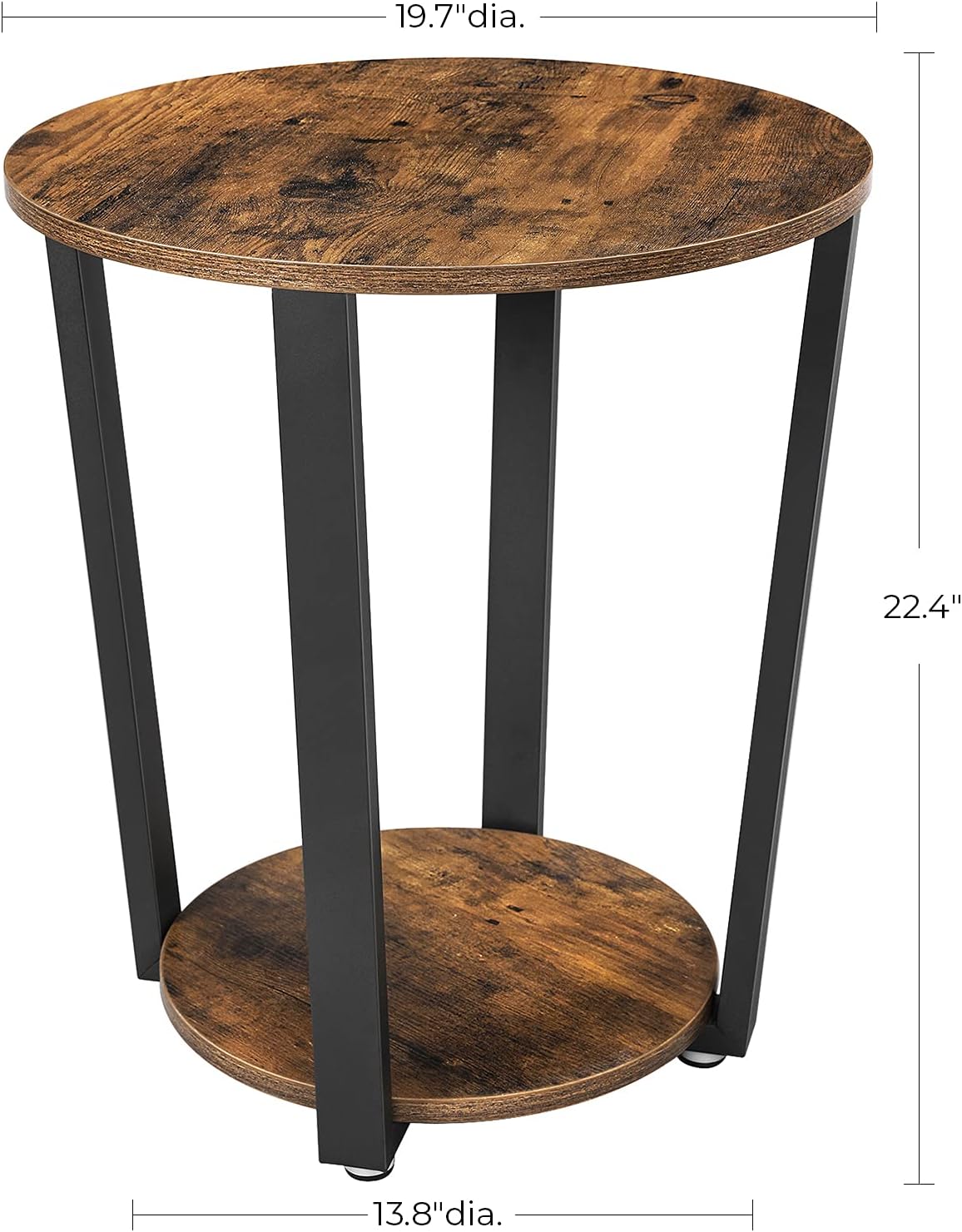VASAGLE Round Side End Table, 2-Tier Accent Bedside Table with Storage Shelf, Easy Assembly, Nightstand for Small Spaces, Living Room, Bedroom