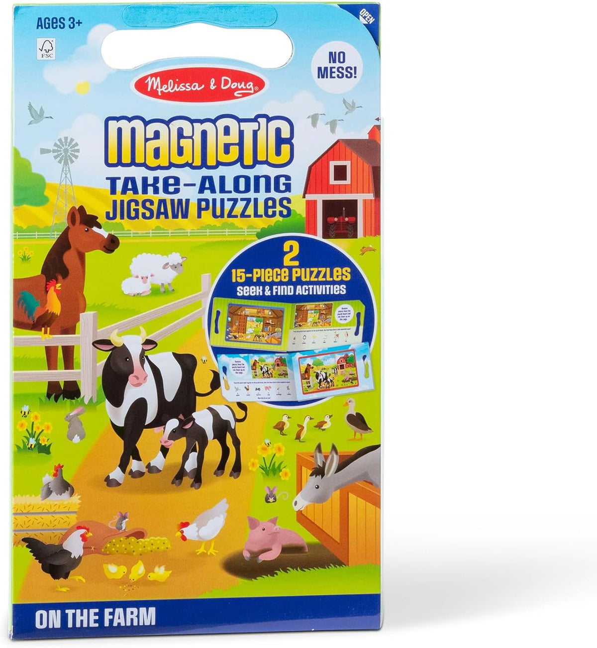 Melissa & Doug Take-Along Magnetic Jigsaw Puzzle Set – On the Farm (2 x 15 Piece) Travel Activity Toy for Preschoolers and Kids Ages 3+ - FSC