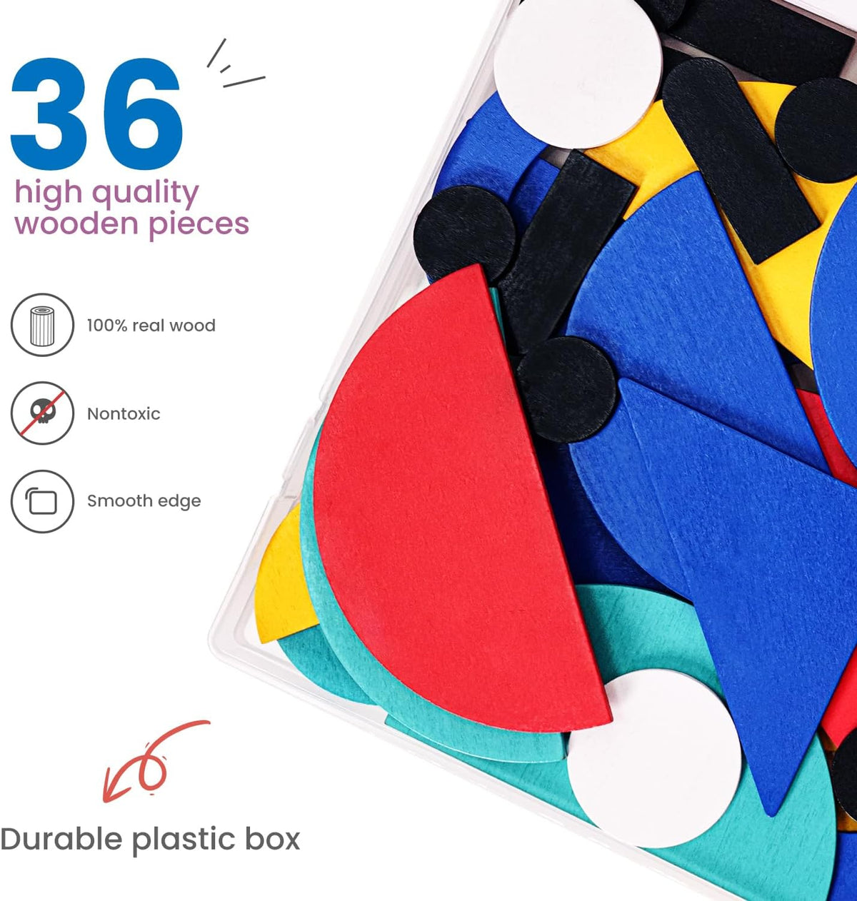 LiKee Open Ended Wooden Shape Puzzles (36 Blocks&60 Cards) for Toddlers 3+ Years Old, Montessori Development Toys Preschool Education Activity Travel