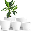 Utopia Home Plant Pots Indoor with Drainage Holes – Set of 5 White Plastic Flower Pots (7/6.6/6/5.3/4.8 Inch) – Modern Planters for Indoor Plants