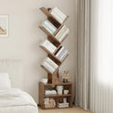 SUNMORY 6 Tier Tree Bookshelf, Small Bookcase with Storage Cabinet, Modern Tall Narrow Bookshelves Organizer, Floor Standing Book Shelf for