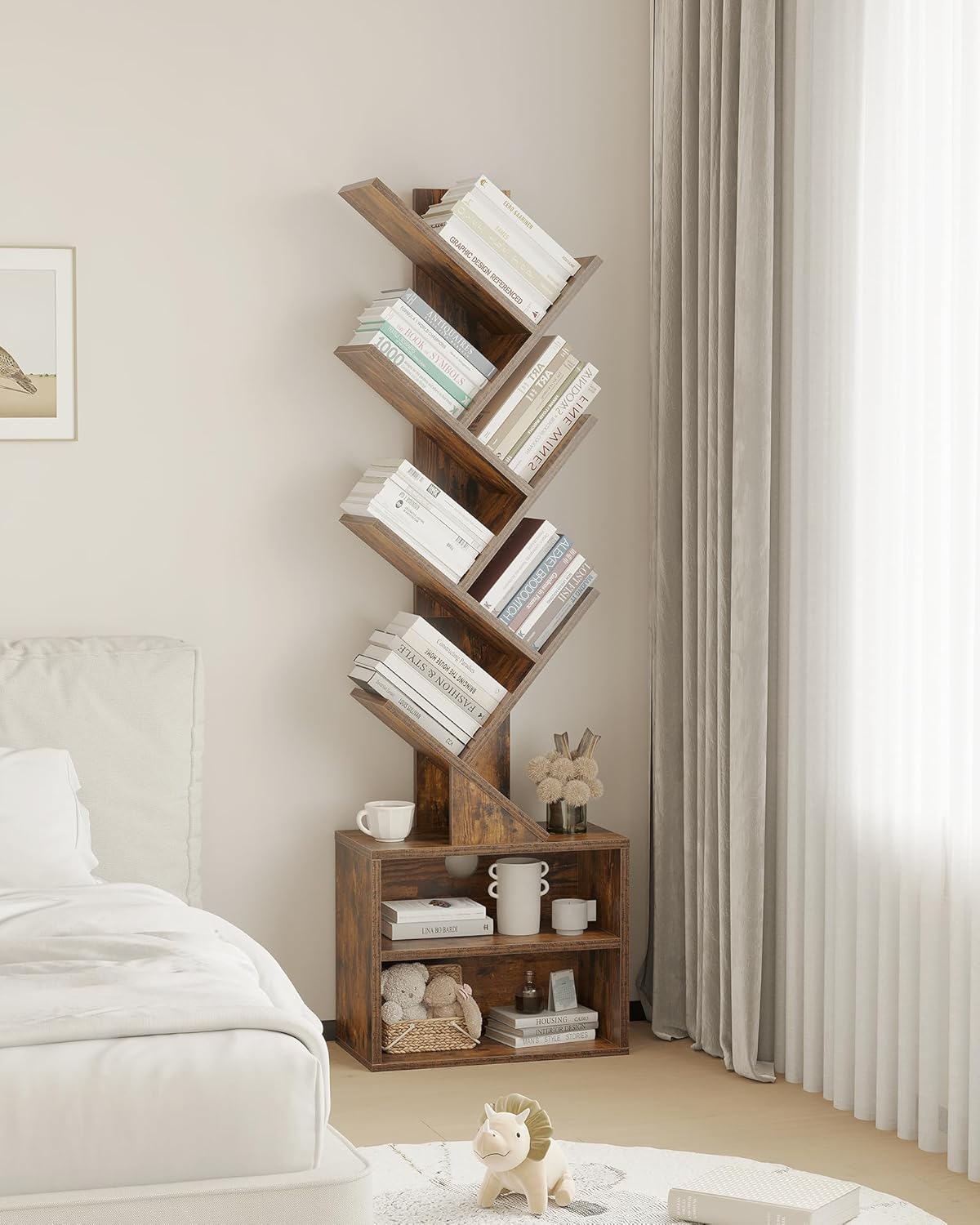 SUNMORY 6 Tier Tree Bookshelf, Small Bookcase with Storage Cabinet, Modern Tall Narrow Bookshelves Organizer, Floor Standing Book Shelf for