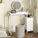 Small Vanity Desk Without Mirror, Makeup Vanity Table with Power Outlet, White Vanity with Fabric Drawers, Dressing Table, for Small Spaces, Bedroom