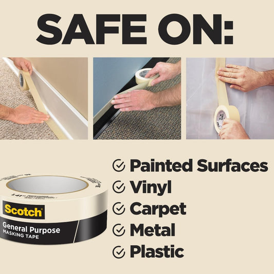 Scotch General Purpose Masking Tape, 1.88 in x 60.1 yd, Beige, Sticks for Up to 5 Days, Removes Easily Without Leaving Sticky Residue, Easy-to-Tear