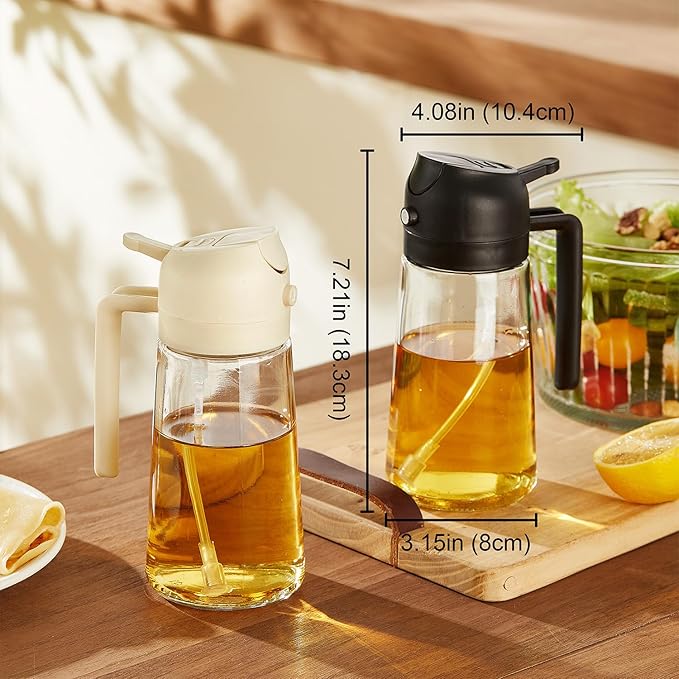 TrendPlain 16oz/470ml Glass Olive Oil Sprayer for Cooking – 2 in 1 Olive Oil Dispenser Bottle for Kitchen Gadgets and Air Fryer Accessories, Salad