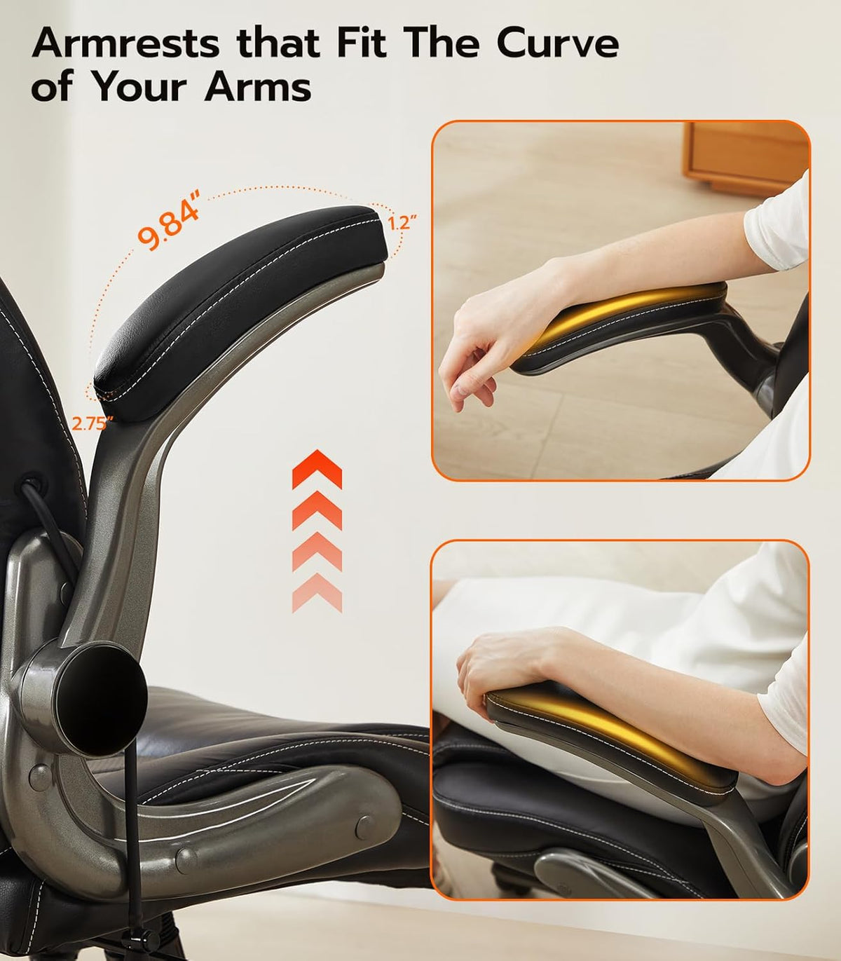 Office Desk Chair, Ergonomic Computer Chair with Padded Flip-Up Arms and Adjustable Lumbar Support, PU Leather Executive Chair with Tilt Lock and