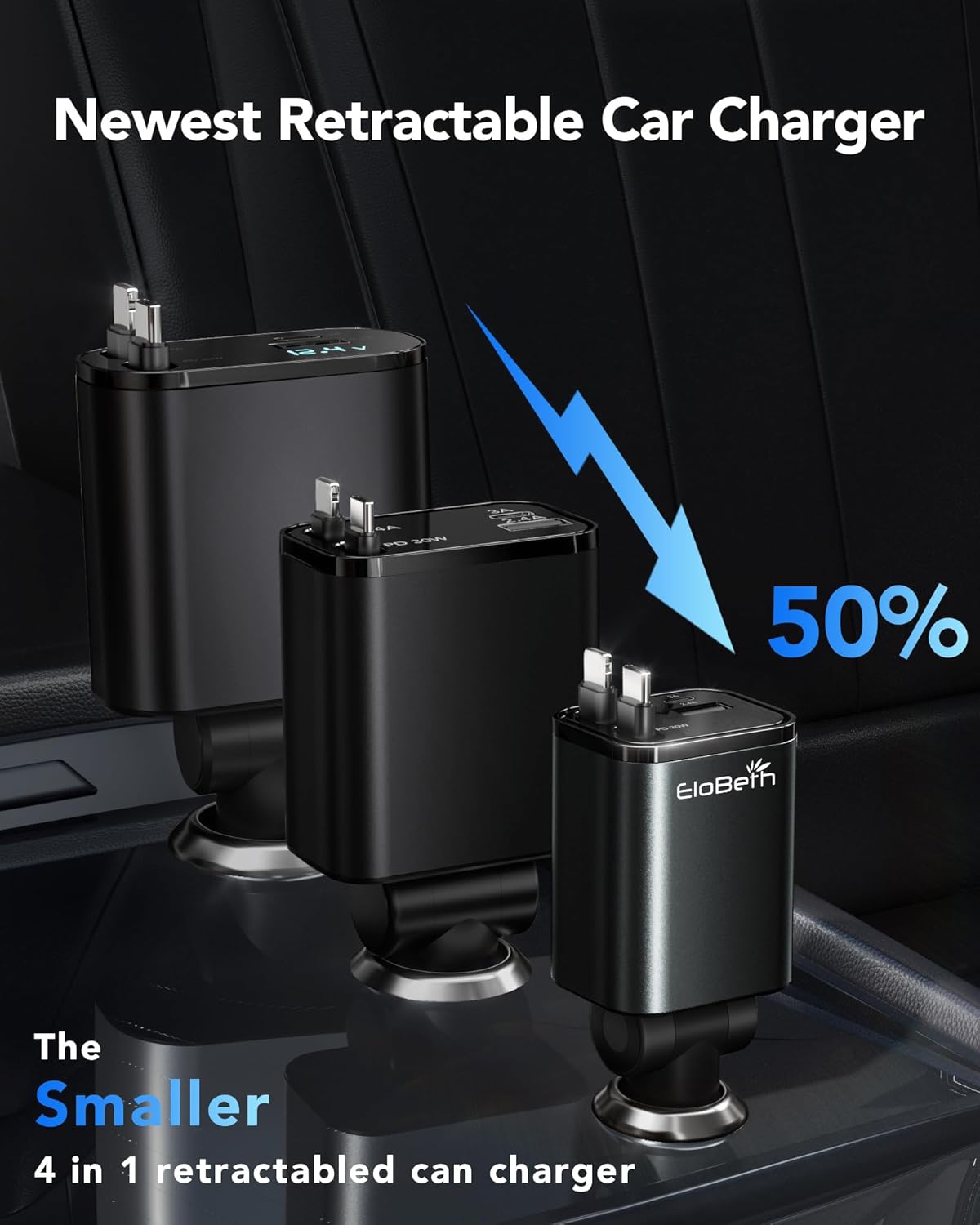 Retractable Car Charger Adapter for iPhone 17,4 in 1 Fast Charging Car Phone Charger,69W USB C Car Truck Accessories,Road Trip Essentials Gift for