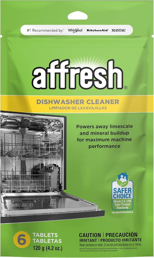 Affresh Dishwasher Cleaner, Helps Power Away Odor Causing Bacteria, Limescale, Mineral Deposits & Grime Inside Pump, Tub & Hoses, 6 Tablets, 6 Month