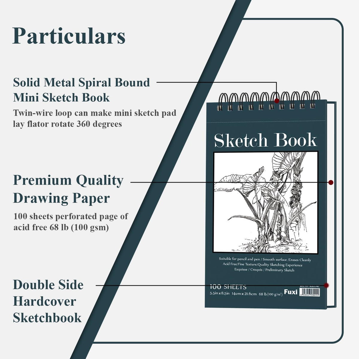 Small Sketchbook 5.5" x 8.5" - 2 Pack Top Spiral Mini Sketch Pad, Small Sketch Book Hard Cover, 100 Sheets Each 68lb/100gsm - Mini Drawing Paper for