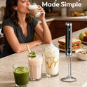 Maestri House Rechargeable Milk Frother with Stand, LunaFro Handheld Electric Foam Maker Waterproof Detachable Stainless Steel Whisk Drink Mixer