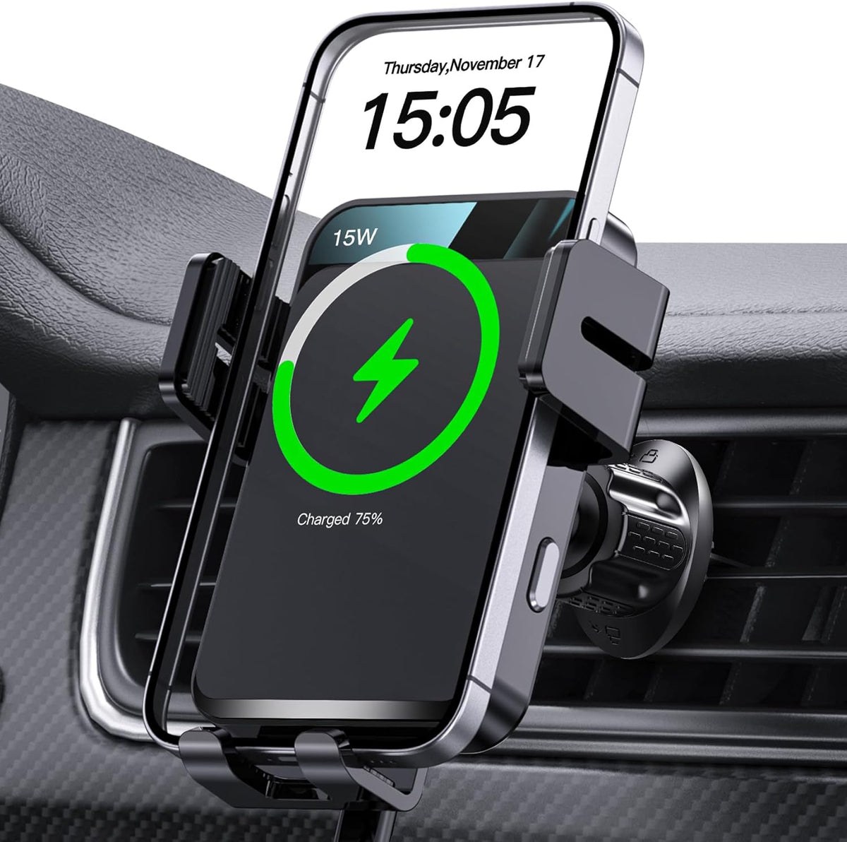 Wireless Car Charger, MOKPR Auto-Clamping Car Mount 15W/10W/7.5W Fast Charging Air Vent Car Phone Mount Compatible with iPhone 15/14/13/13 Pro/12 Pro