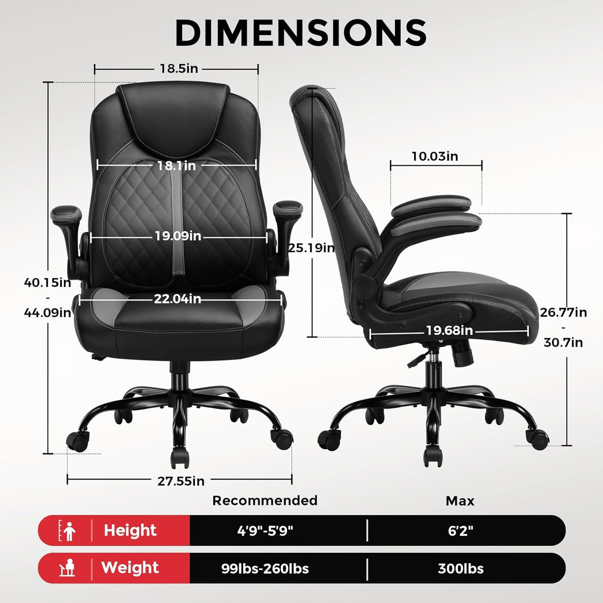 GTRACING Office Computer Gaming Chair Ergonomic Desk Chair for Adults with Lumbar Support Flip-Up Arms Adjustable Height Swivel Wheels PU Leather