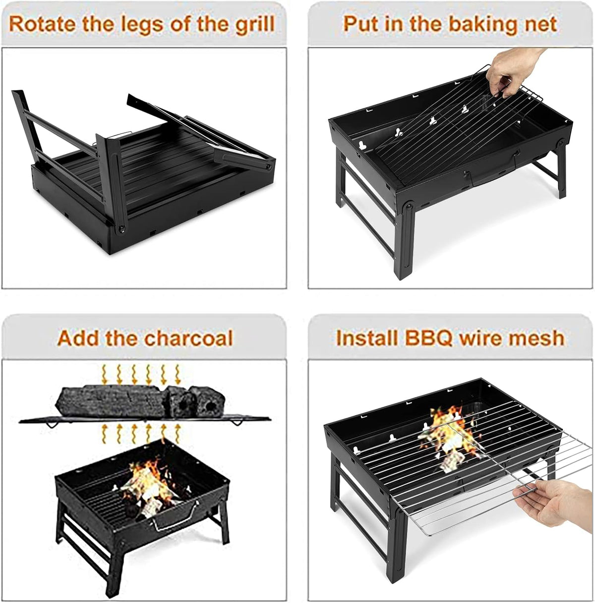 Barbecue Grill, Charcoal Grill Folding Portable Lightweight Barbecue Grill Tools for Outdoor Grilling Cooking Camping Hiking Picnics Tailgating