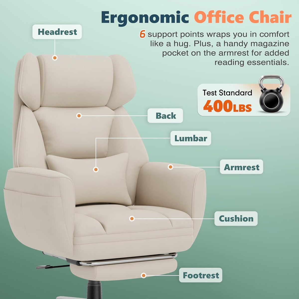 GABRYLLY Office Criss Cross Chair with Footrest, Big and Tall Executive Chair with Wide Seat,Reversible Armrest,Wheels, Lumbar Pillow and
