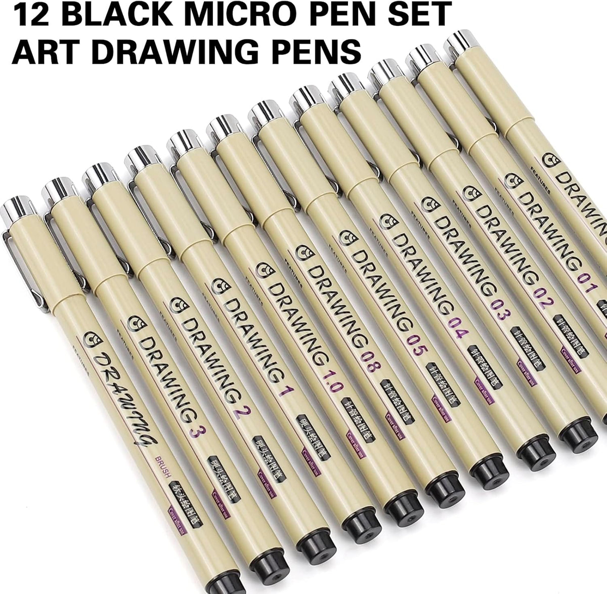 Muchcute Micro Fineliner Drawing Art Pens: 12 Black Fine Line Waterproof Ink Set Artist Supplies Archival Inking Markers Liner Sketch Outline Anime