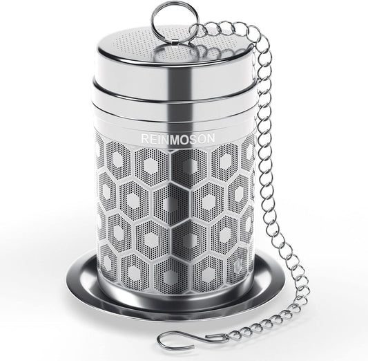 Reinmoson Tea Strainers for Loose Tea, Extra Fine Mesh Tea Infuser, 304 Stainless Steel & Updated Slim Threaded Lid, Loose Leaf Tea Steeper for Black