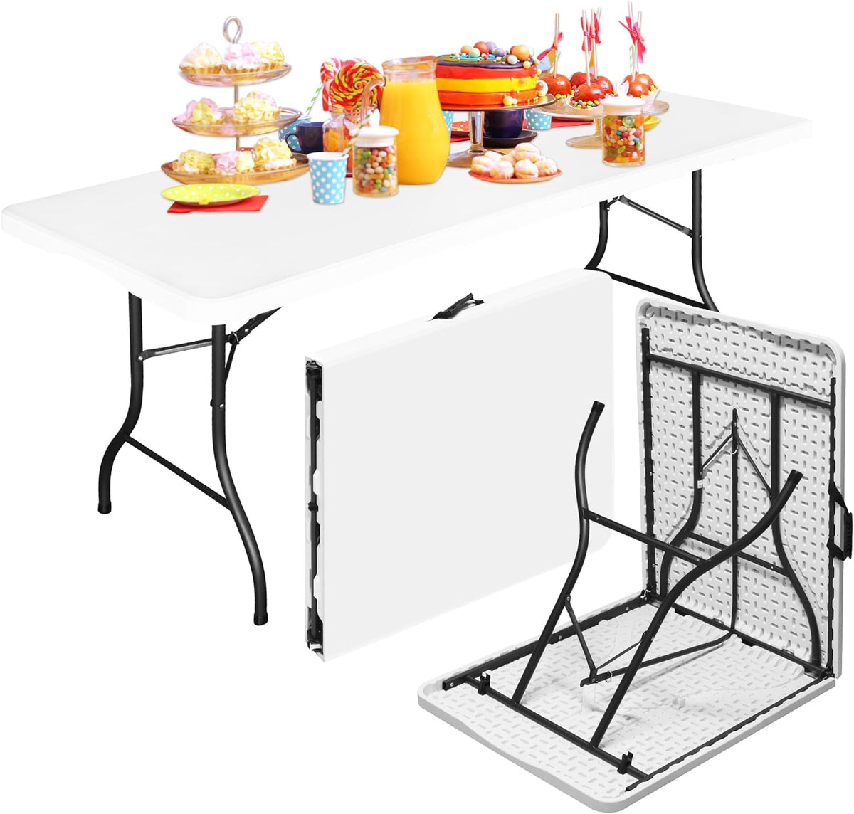 Bblife 6FT Folding Tables Heavy Duty Folding Table, Multi-Functional Fold up Table for Outdoor Camping Picnic Parties, Indoor Events White Training