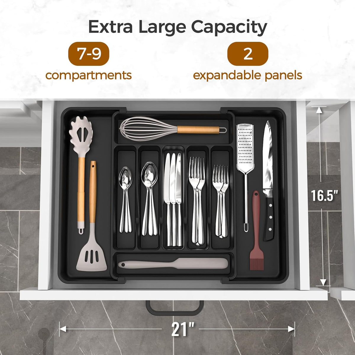 Extra Large Expandable Silverware Organizer, BPA-Free Food-Safe Cutlery Flatware Organizer, Kitchen Utensil Drawer Organizer, Adjustable Silverware