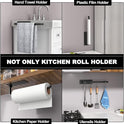 Paper Towel Holder - Self-Adhesive or Drilling, Matte Black, Upgraded Aluminum Kitchen Roll Dispenser Under Cabinet, Lighter but Stronger Than