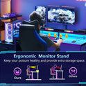 AODK 59 Inch Gaming Desk with USB Charging Ports & LED Light- Reversible Computer Desk with Storage Shelves & Monitor Stand, Modern Gamer Desk Table