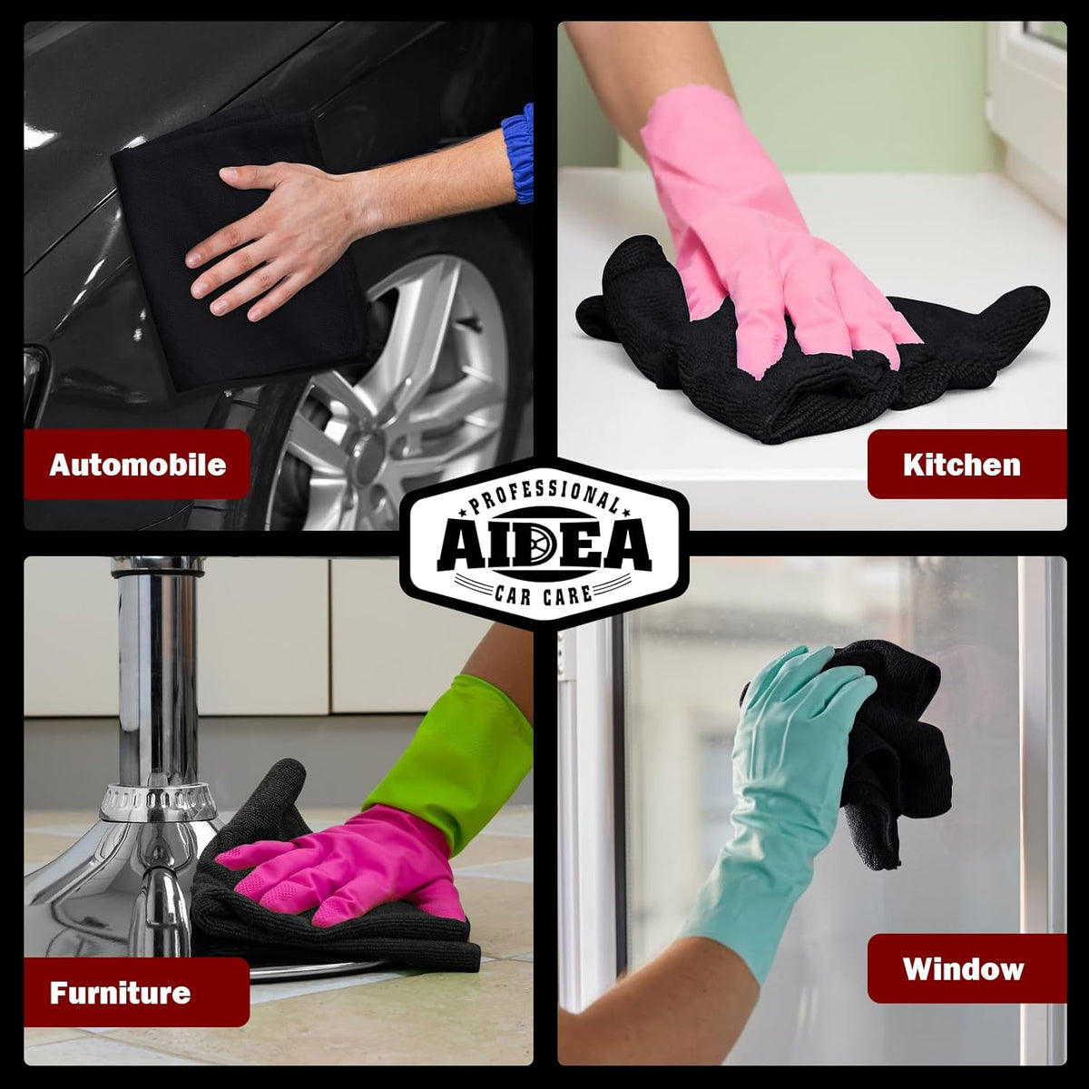 AIDEA Microfiber Cleaning Cloth Black 10PK, Microfiber Towels for Cars, Premium Wash Cloths, Dusting Cloth Lint Free Cleaning Rags for SUVs, House
