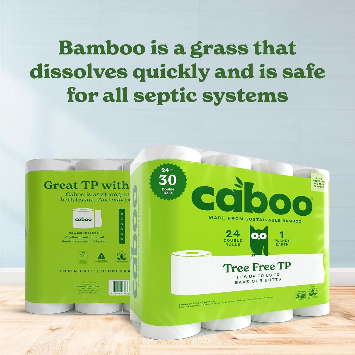 Caboo Tree Free Toilet Paper, Septic Safe Toilet Tissue, Non Toxic, Chemical Free, Non Toxic, 2 Ply Bathroom Toilet Paper | Pack of 24 Double Rolls
