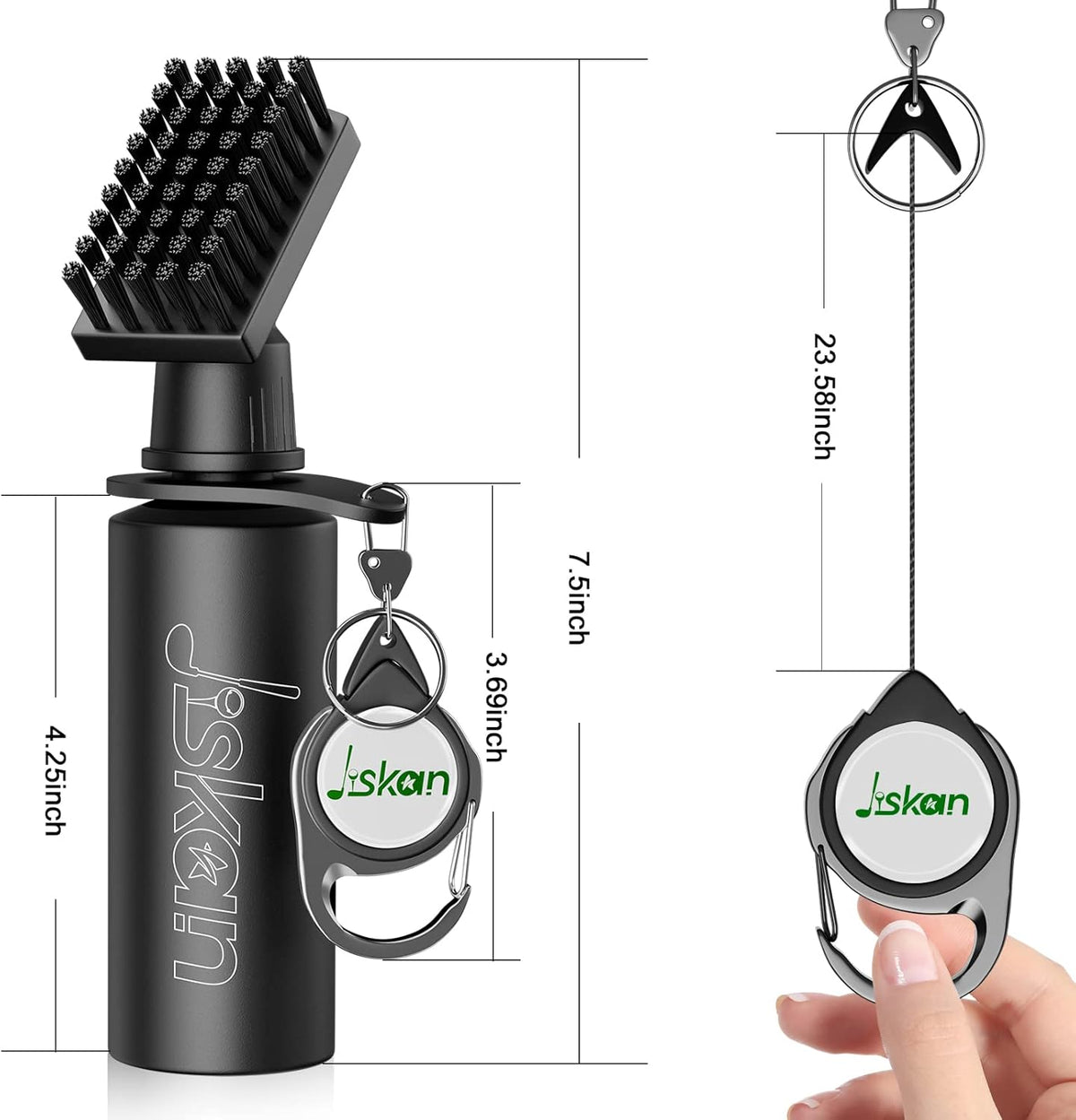 Pro Golf Club Brush Cleaner with Retainer Clip and Squeeze Water Bottle 7.5 Inches Holds 4 Ounces of Water, Essentials Golf Accessories for Men, Best