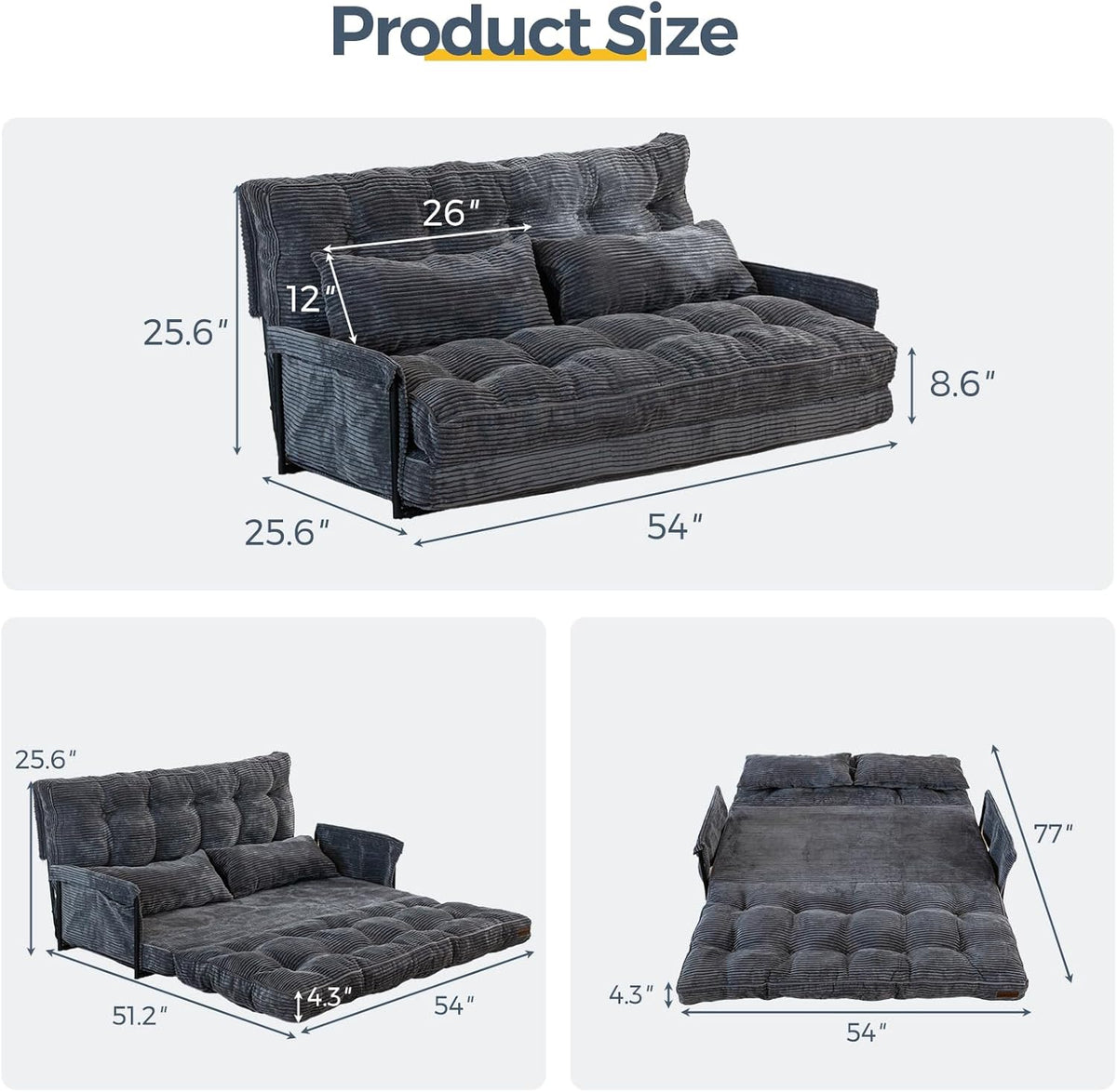 MAXYOYO Adjustable Floor Sofa Couch with 2 Pillows, Multi-Functional Bean Bag Bed, 5-Position Foldable Lazy Sofa Sleeper Bed with Armrest, Versatile