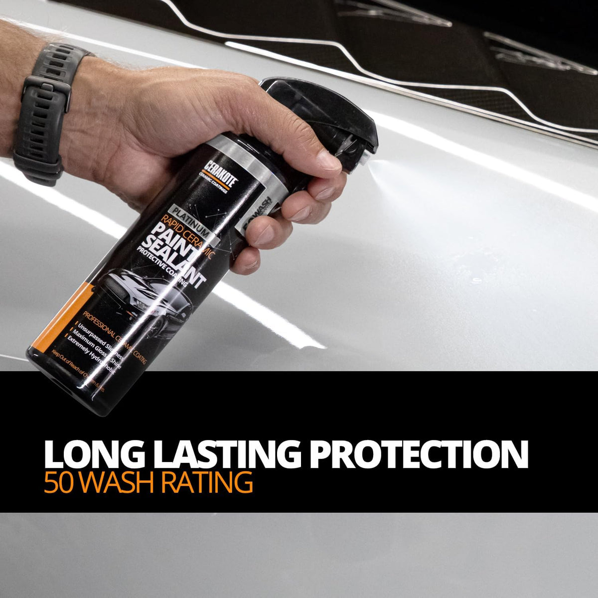 CERAKOTE Platinum Rapid Ceramic Paint Sealant Spray - 14 oz. - 50 Wash Rating - Maximum Gloss & Shine – Extremely Hydrophobic – Unmatched Slickness
