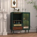ARTPOWER Modern Coffee Bar Cabinet with Wine Glass Rack and Drawers, Green Liquor Cabinet with Pull-Out Wine Storage for Kitchen, Dining Room, Living