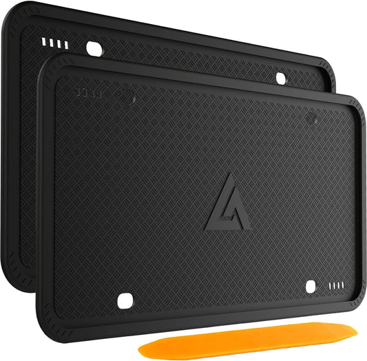 Aujen Silicone License Plate Frames Black, 2 Pack Car License Plate Frame, Universal US Black License Plate Holders Brackets Rust-Proof, Weather