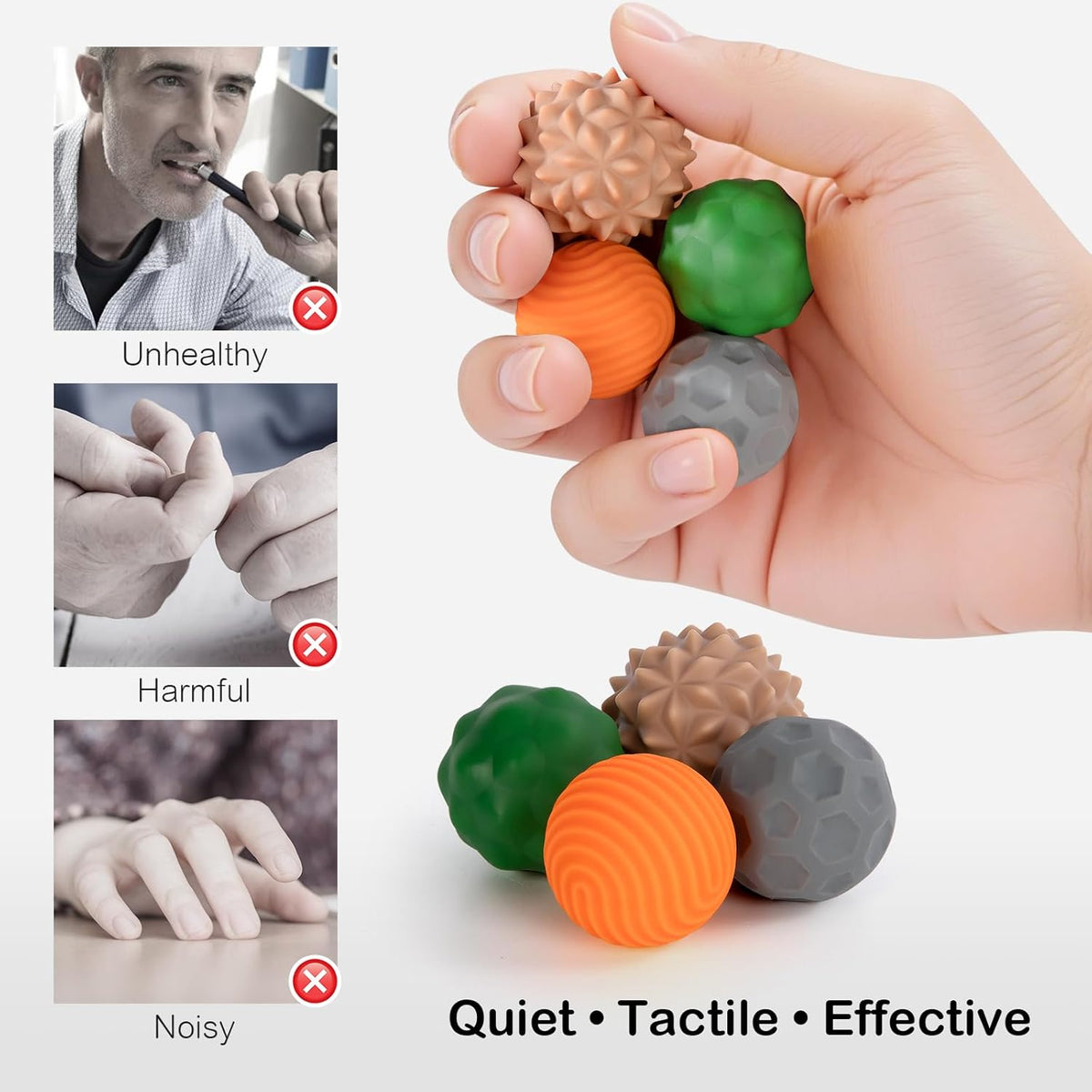 Fidget Toys Adults – 4PCS Magnetic Silicone Stress Balls for Anxiety, Focus & ADHD Relief, Textured Sensory Desk Gadgets, Stocking Stuffers or White