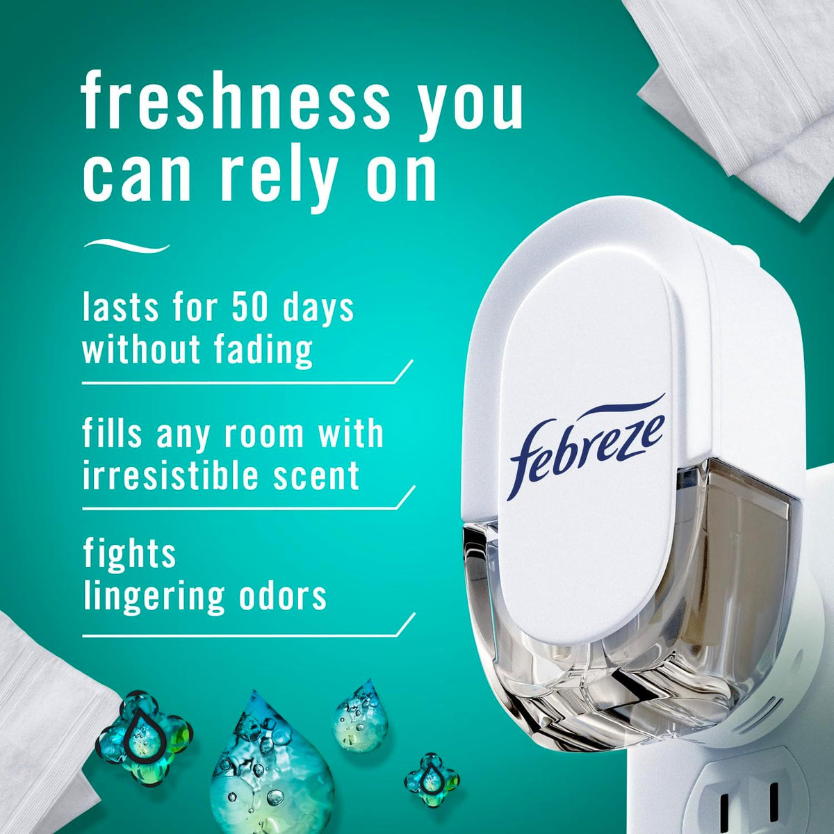 Febreze Plug in Air Freshener, Odor-Fighting Scented Oil Refill, Air Fresheners for Home and Bathroom and Kitchen, Long Lasting for Strong Odors