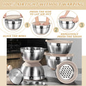 Mixing Bowls with Airtight Lids Set, 26PCS Stainless Steel Khaki Bowls with Grater Attachments, Non-Slip Bottoms & Kitchen Gadgets Set, Size 7, 4