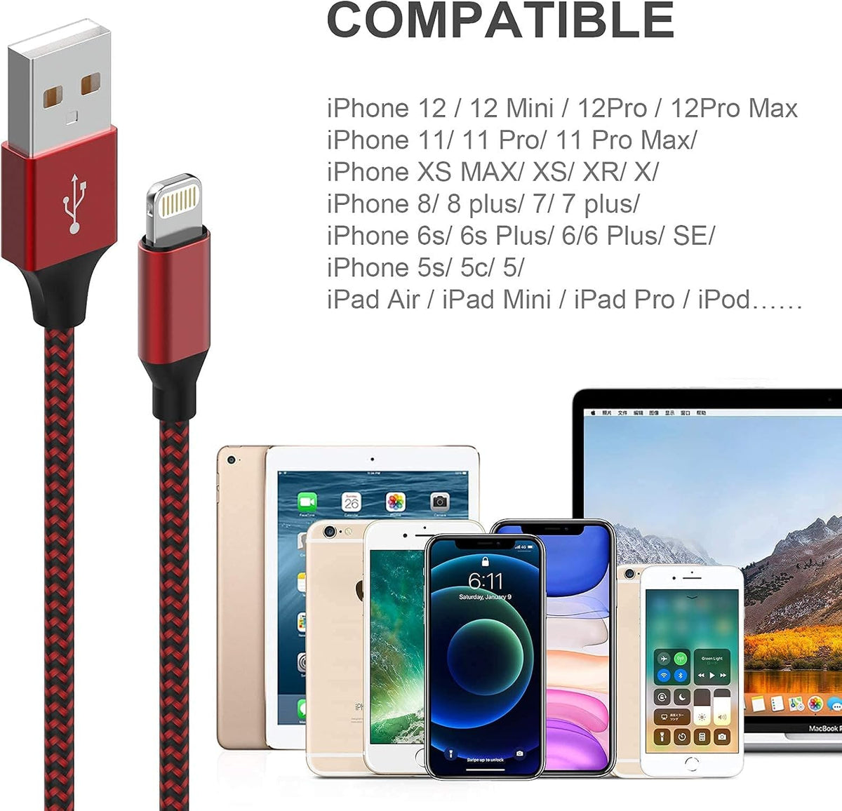 [Apple MFi Certified] 6Pack 3/3/6/6/6/10 FT iPhone Charger Nylon Braided Fast Charging Lightning Cable Compatible iPhone 14 Pro/13 mini/13/12/11 Pro