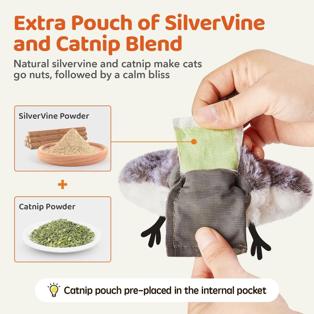 Potaroma Cat Toys Flapping Bird (No Flying), Lifelike Sandpiper Chirp Tweet, Rechargeable Touch Activated Kitten Toy Interactive Cat Exercise Toys