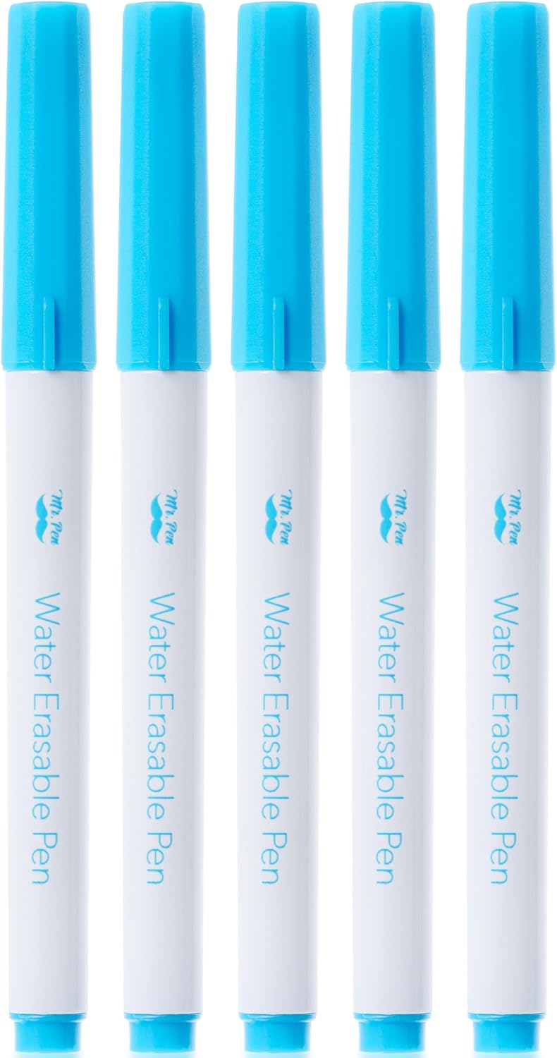 Mr. Pen- Fabric Markers for Sewing, 5 Pack, Blue, Erasable, Water Soluble Fabric Marker, Fabric Pens for Sewing Erasable, Washable Fabric Marker