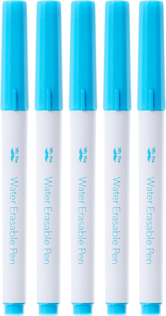 Mr. Pen- Fabric Markers for Sewing, 5 Pack, Blue, Erasable, Water Soluble Fabric Marker, Fabric Pens for Sewing Erasable, Washable Fabric Marker