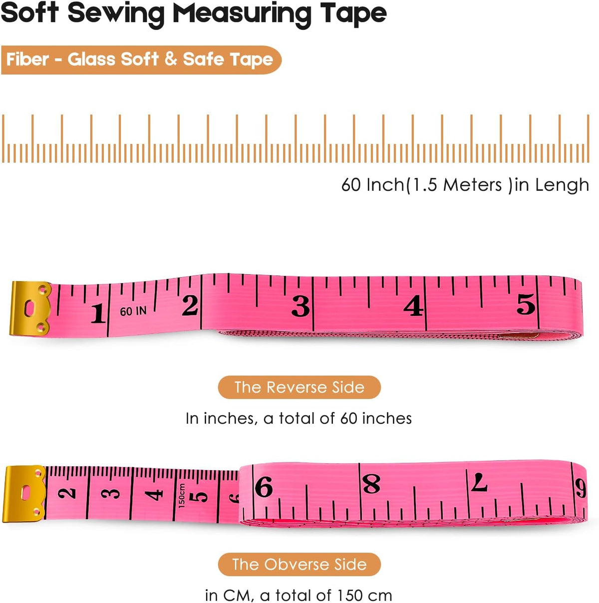 iBayam 2 Pack Tape Measure Measuring Tape for Body Fabric Sewing Tailor Cloth Knitting Vinyl Home Craft Measurements, 60-Inch Soft Fashion Pink