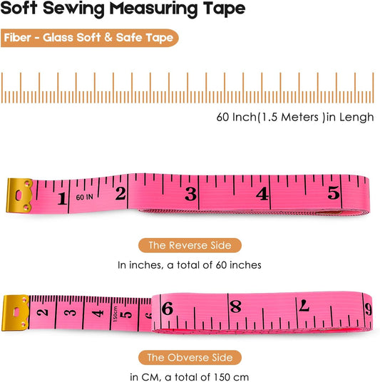 iBayam 2 Pack Tape Measure Measuring Tape for Body Fabric Sewing Tailor Cloth Knitting Vinyl Home Craft Measurements, 60-Inch Soft Fashion Pink