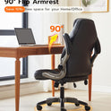 Office Desk Chair, Ergonomic Computer Chair with Padded Flip-Up Arms and Adjustable Lumbar Support, PU Leather Executive Chair with Tilt Lock and