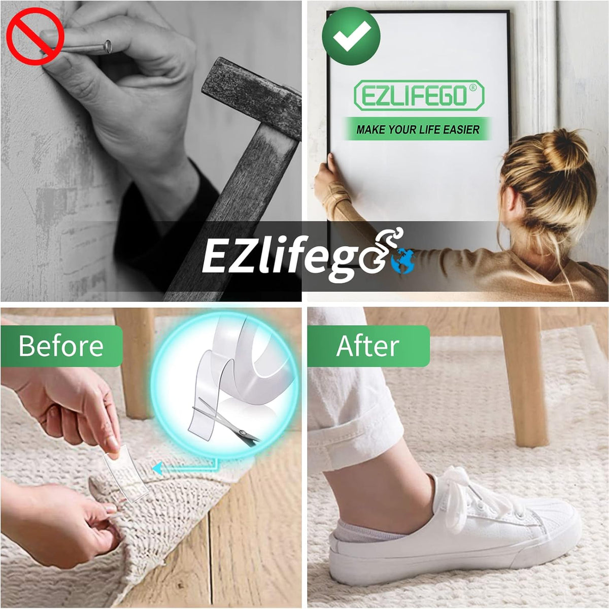 EZlifego Double Sided Tape Heavy Duty, Nano Double Sided Adhesive Tape, Clear Mounting Tape Picture Hanging Adhesive Strips (9.85FT)
