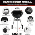 18 inch Charcoal Grill, Portable Kettle BBQ Grills, Perfect BBQ Gift, Durable & Easy to Assemble, Round Barbecue Grill with Wheels and Lid for